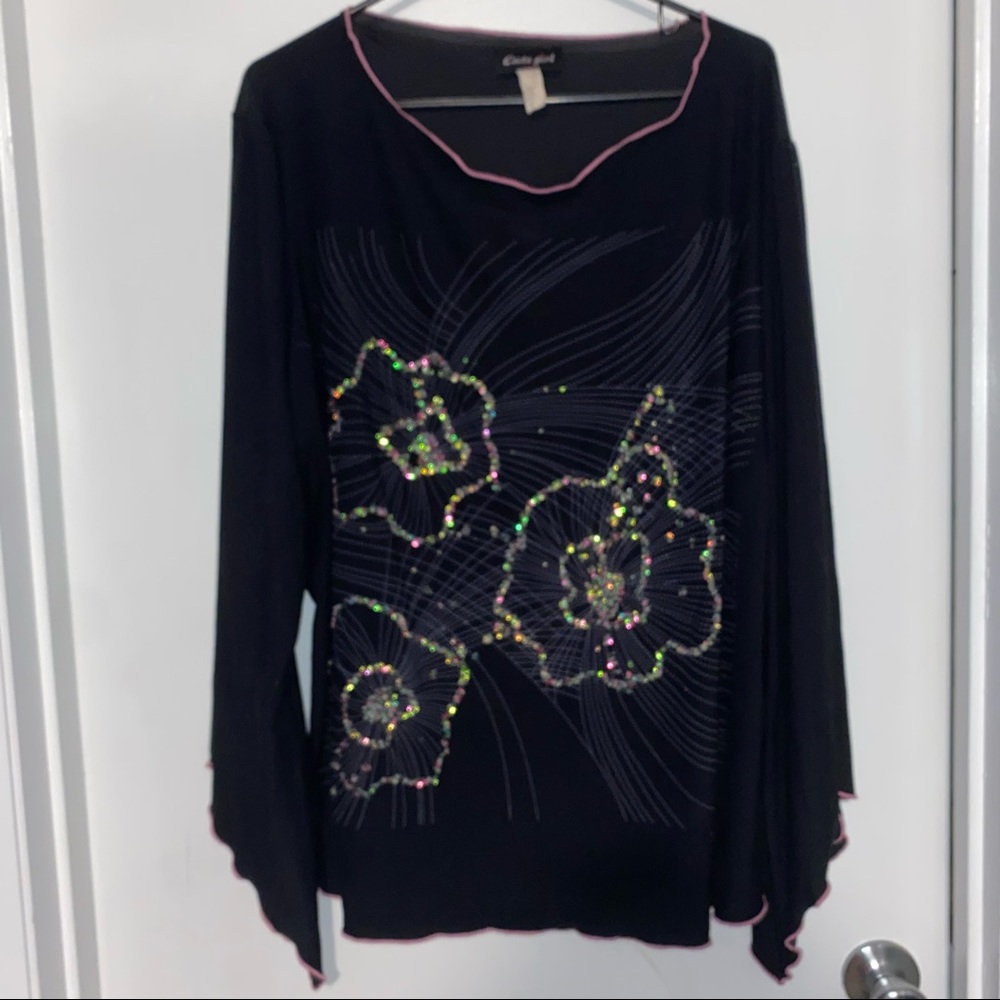 Plus Size 3X Long Sleeve Sequined and Beaded Tunic